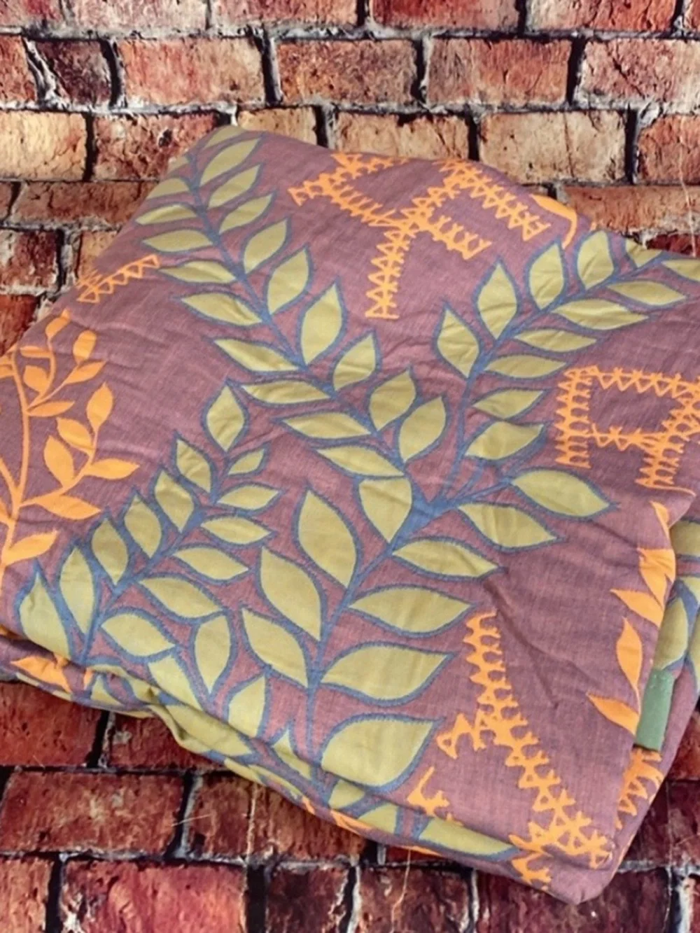 Ownkoti Green & Orange Leaf Cotton Reversible Quilt